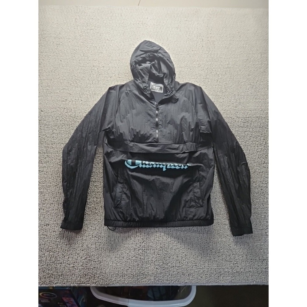 Champion Windbreaker Womens Medium 1/4‎ Zip Pullover Hooded Jacket Stowable